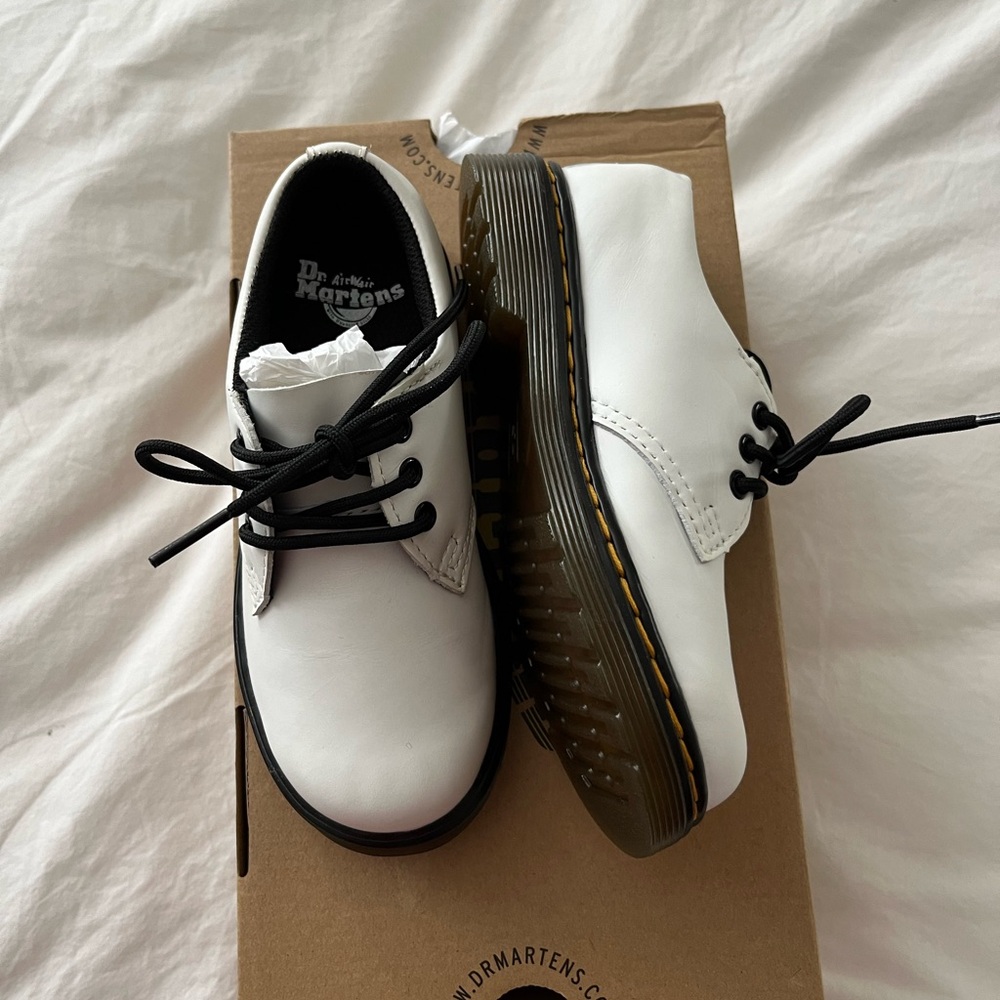Dr. Martens White Leather Oxfords with Black Laces